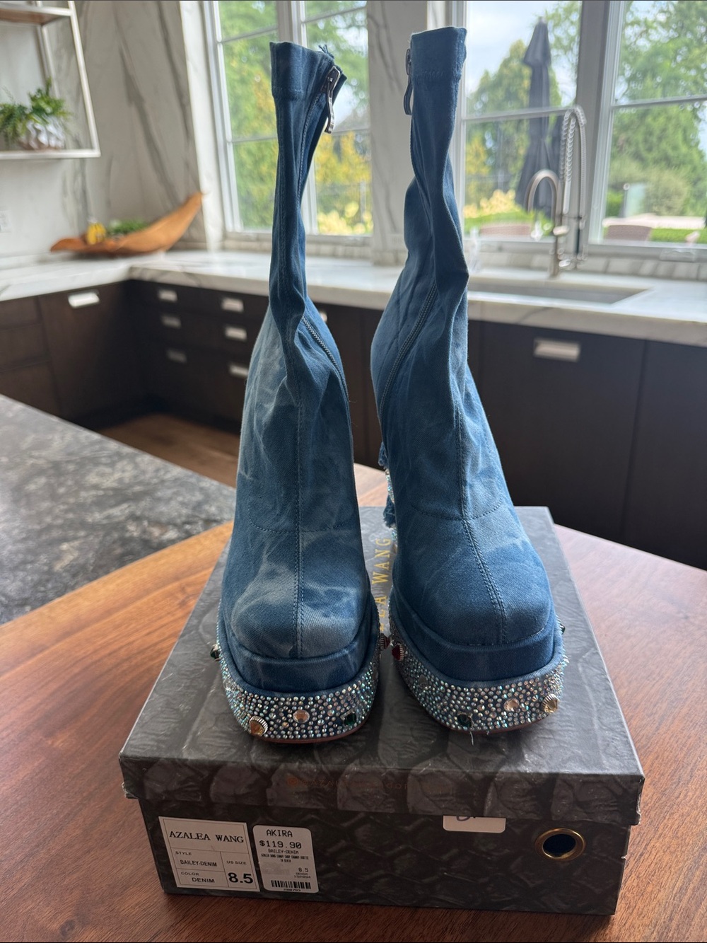 Azalea Wang Blue Jeweled Platform Sock Boots